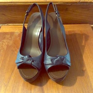 Boden Navy Leather Wedges